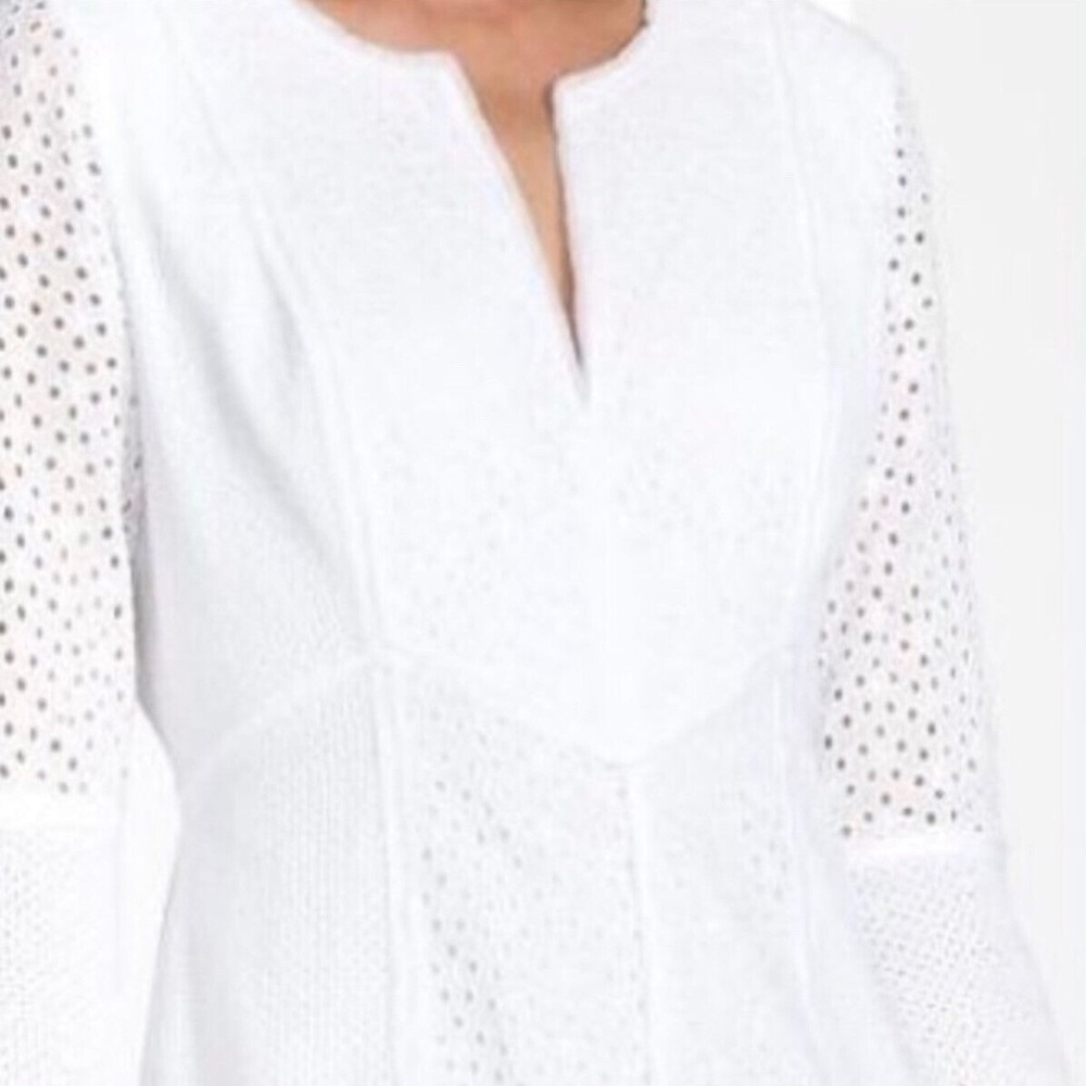 BCBG WHITE DARCY EYELET SHIFT DRESS